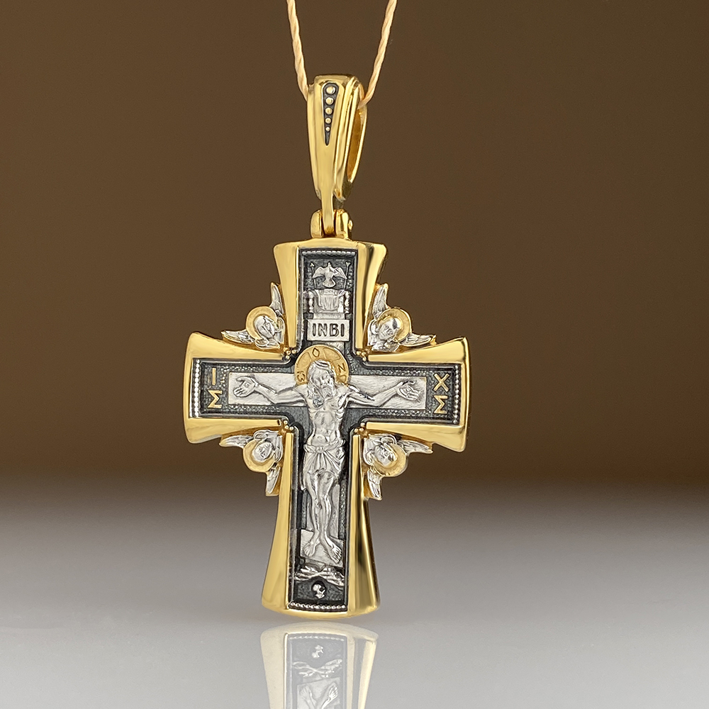 Нательный крест «Святитель Нектарий Эгинский» большой серебро/золочение