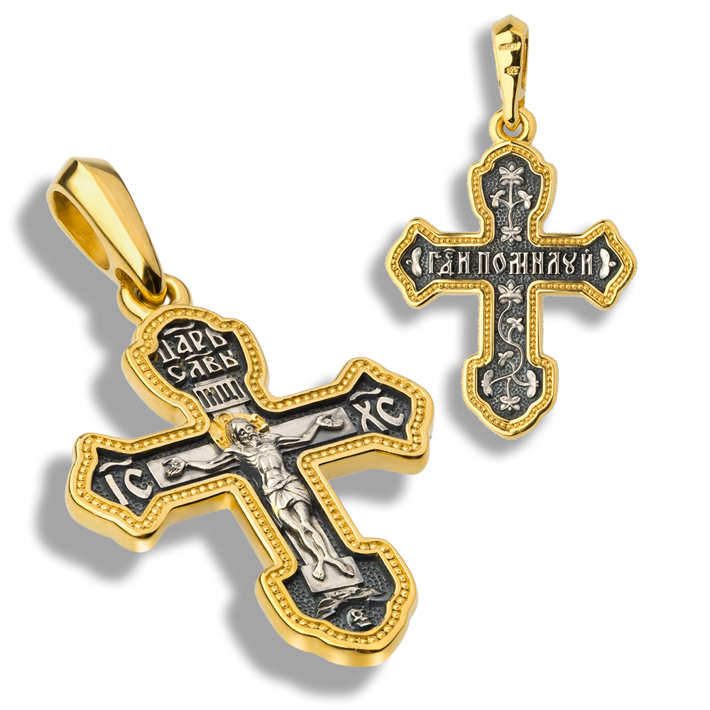 Нательный крестик КР088сз серебро/золочение