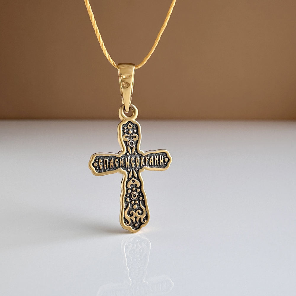 Нательный крест «Распятие Христово» КРД 04(сруб) с рубинами