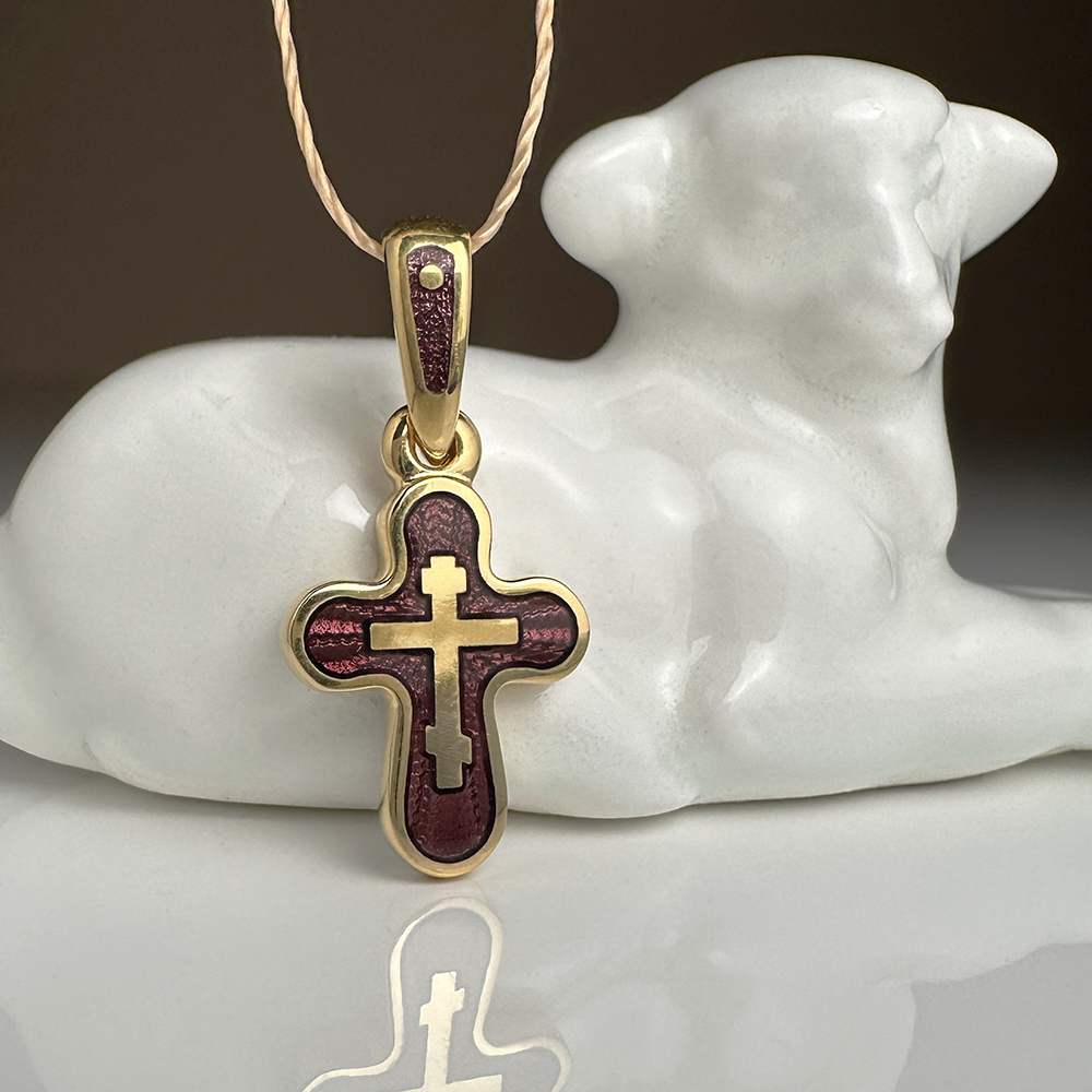 Детский крестик с эмалью гильоше «КРЭ13» коричневый