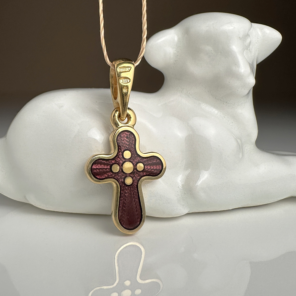 Детский крестик с эмалью гильоше «КРЭ13» коричневый