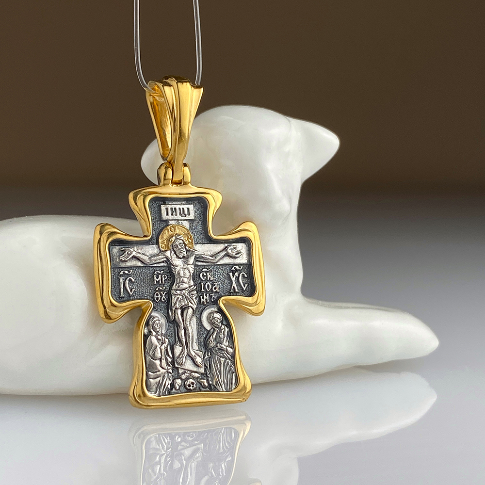 Нательный крест для мужчин «Прп. Максим Грек» серебро/позолота