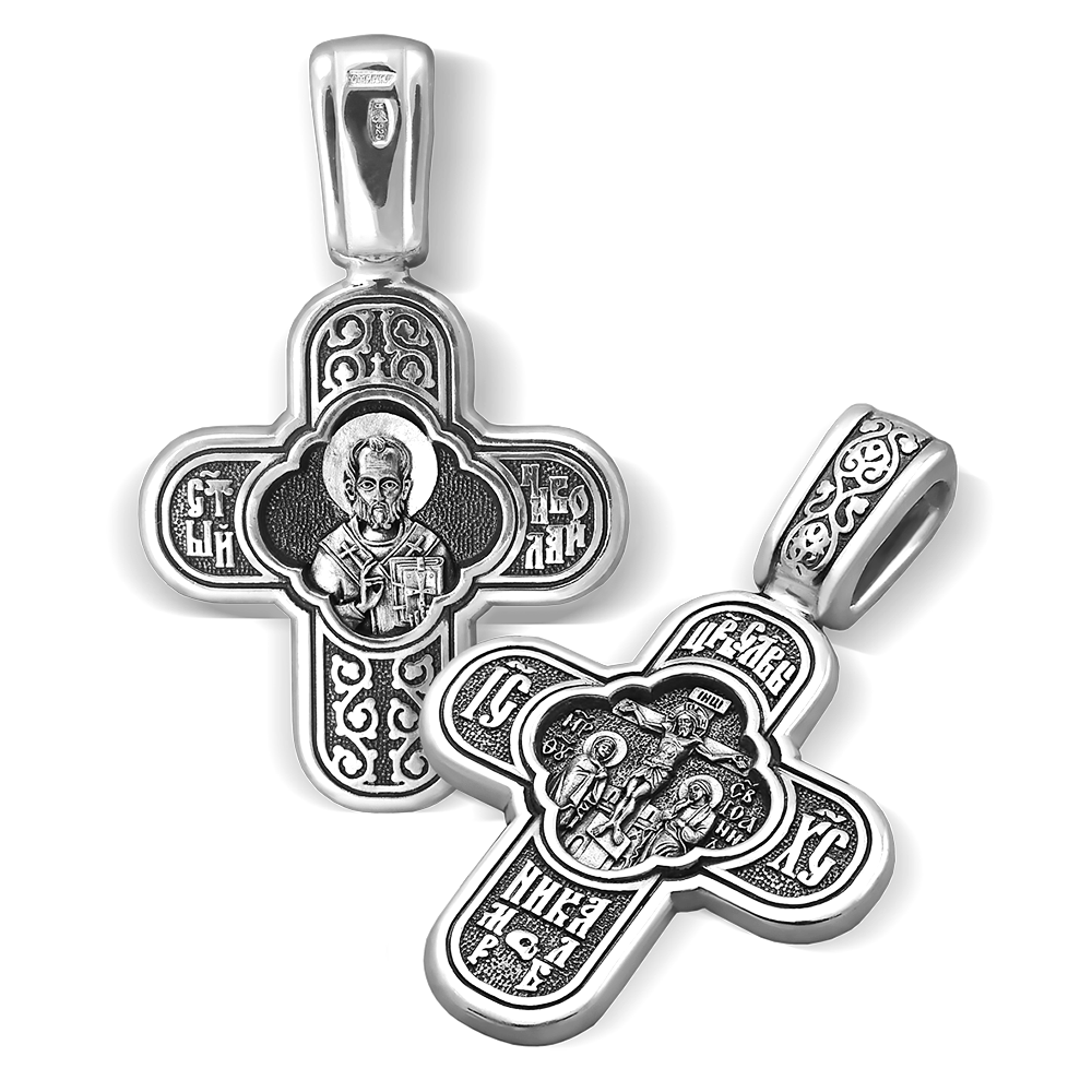 Нательный крест «святой Николай Чудотворец» серебро