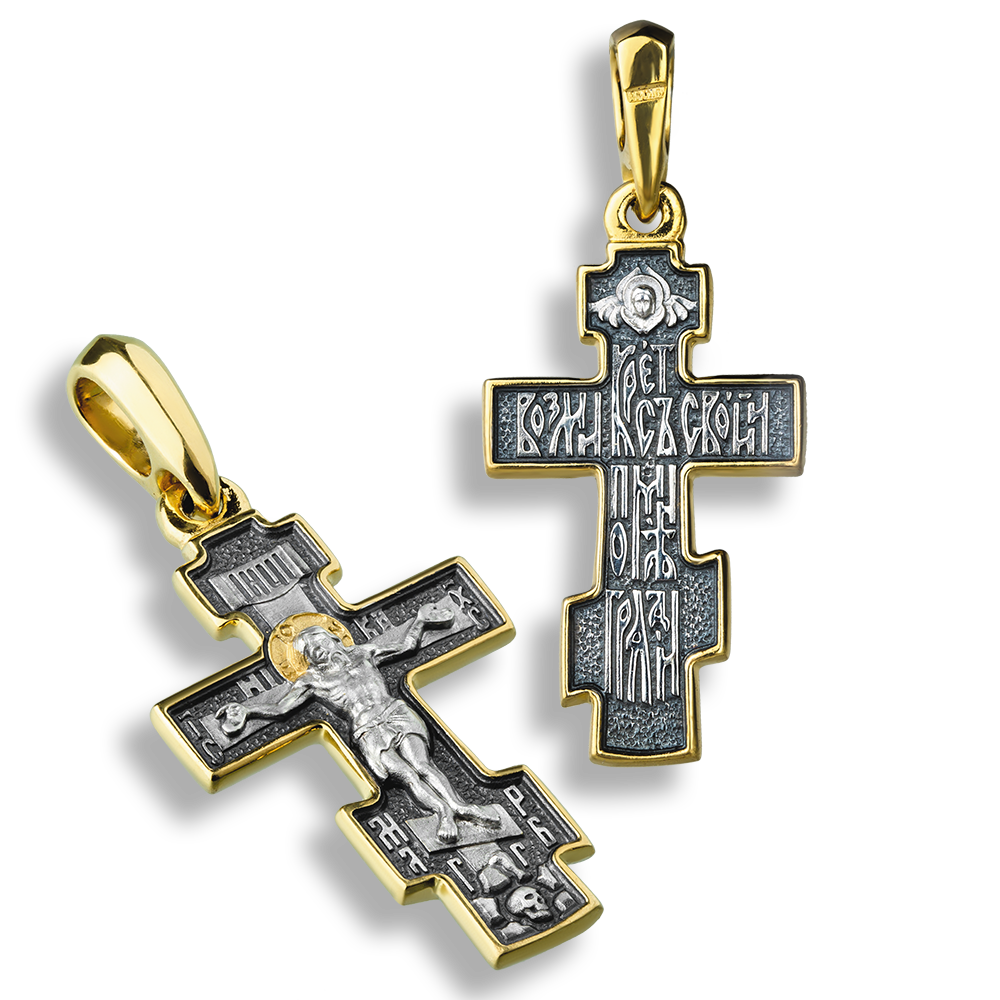 Нательный крест «Осьмиконечный» КР 076сз серербро с позолотой