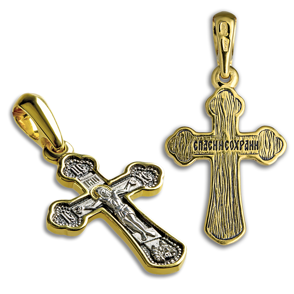 Нательный крест "Распятие Христово" КР067 серебро/золочение