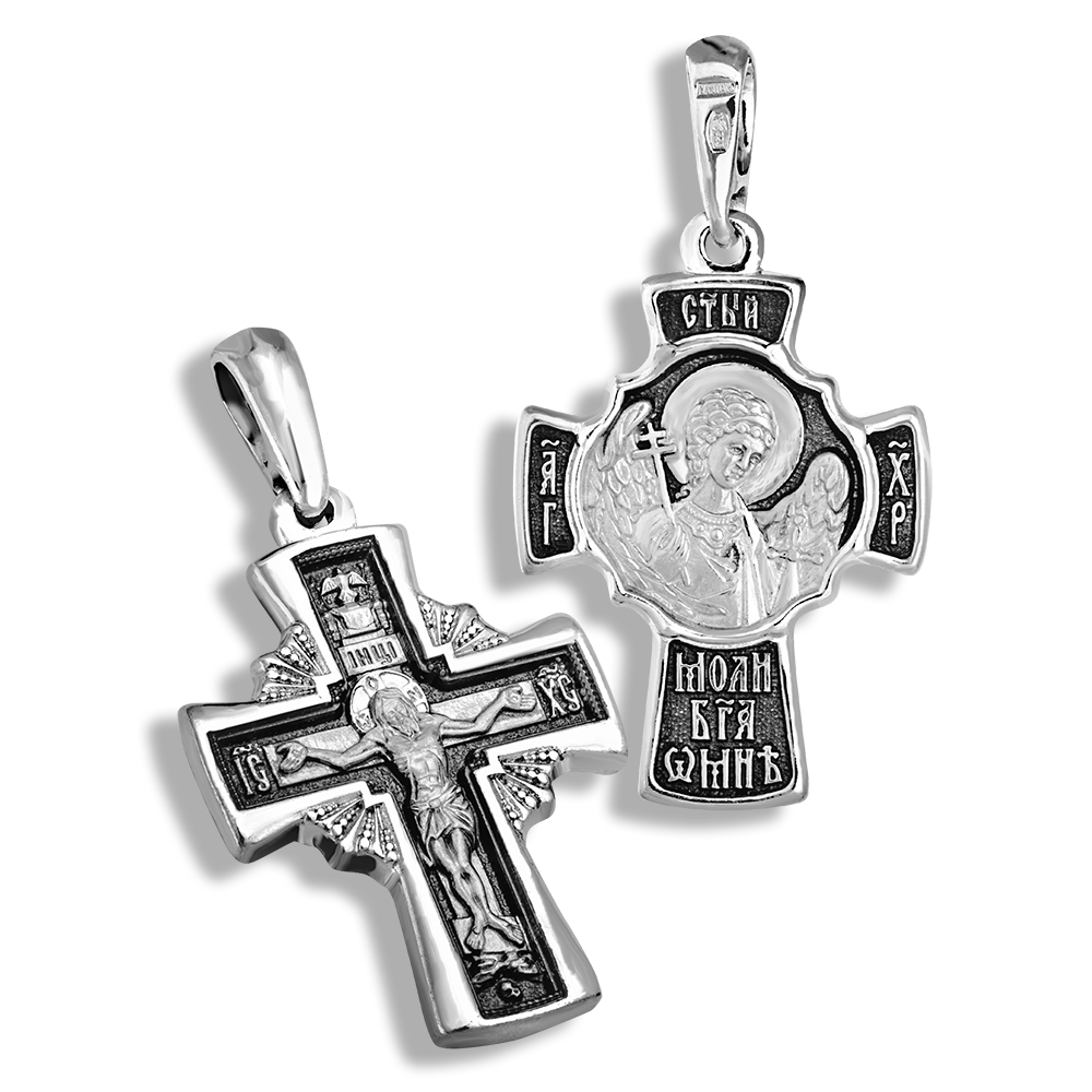 Нательный крест с ангелом хранителем КР077 серебро