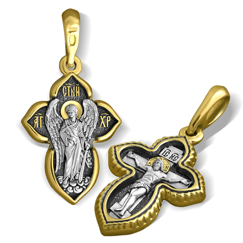 Нательный крест «Ангел Хранитель» серебро/золочение КР038