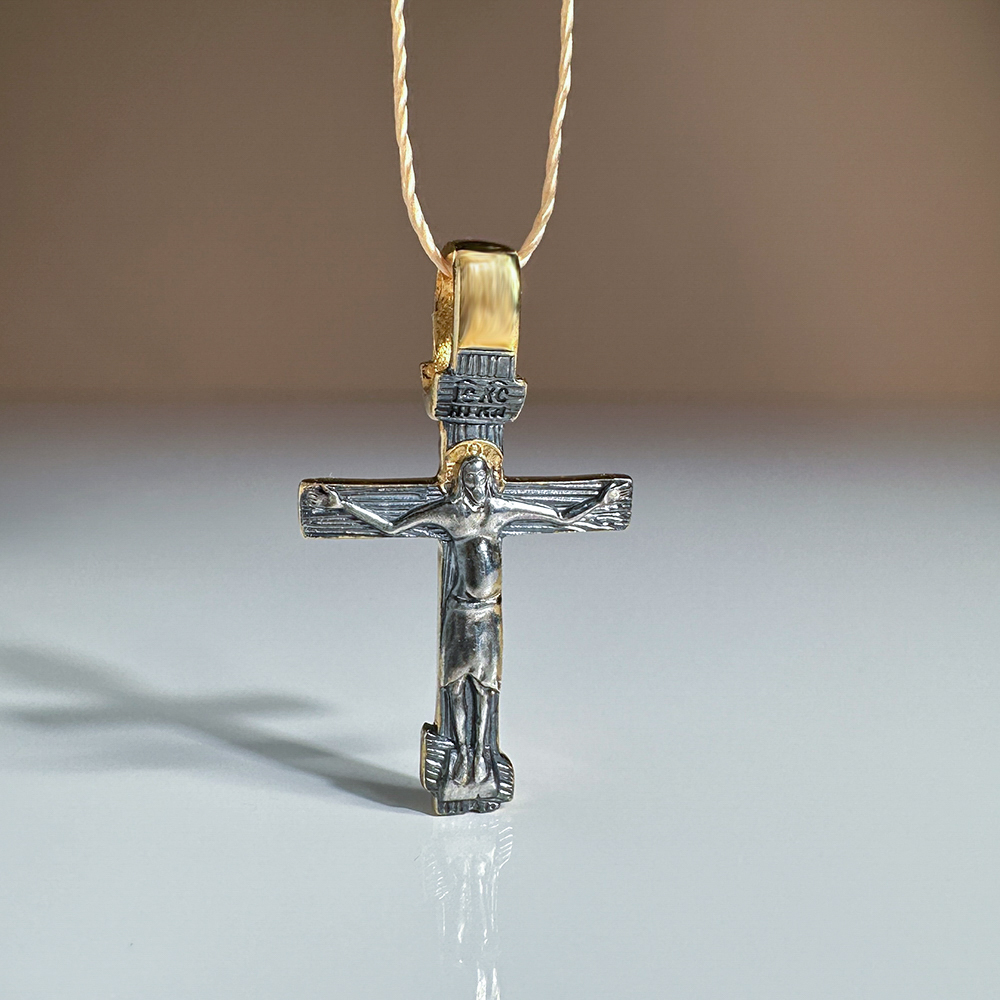 Нательный крестик «Годеновский» серебро/золочение