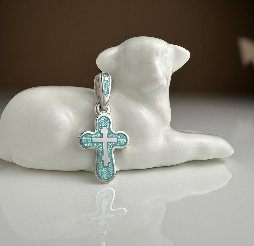 Крестик с эмалью гильоше КРЭ13ср «тиффани»