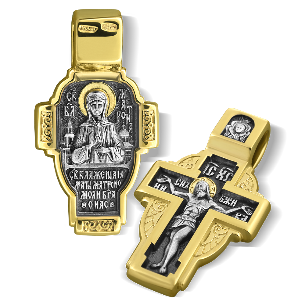 Нательный крест «Св. блж. Матрона» (поясная) серебро/золото