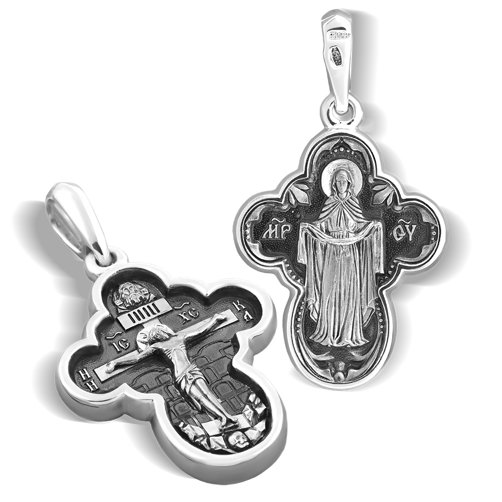 Нательный крест «Покров Божией Матери» КР29 серебро