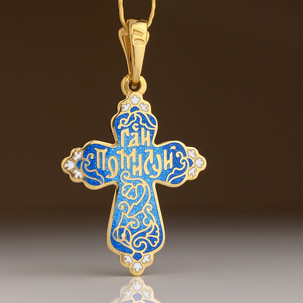 Нательный крест с горячей эмалью «КЭ18» серебро/золочение