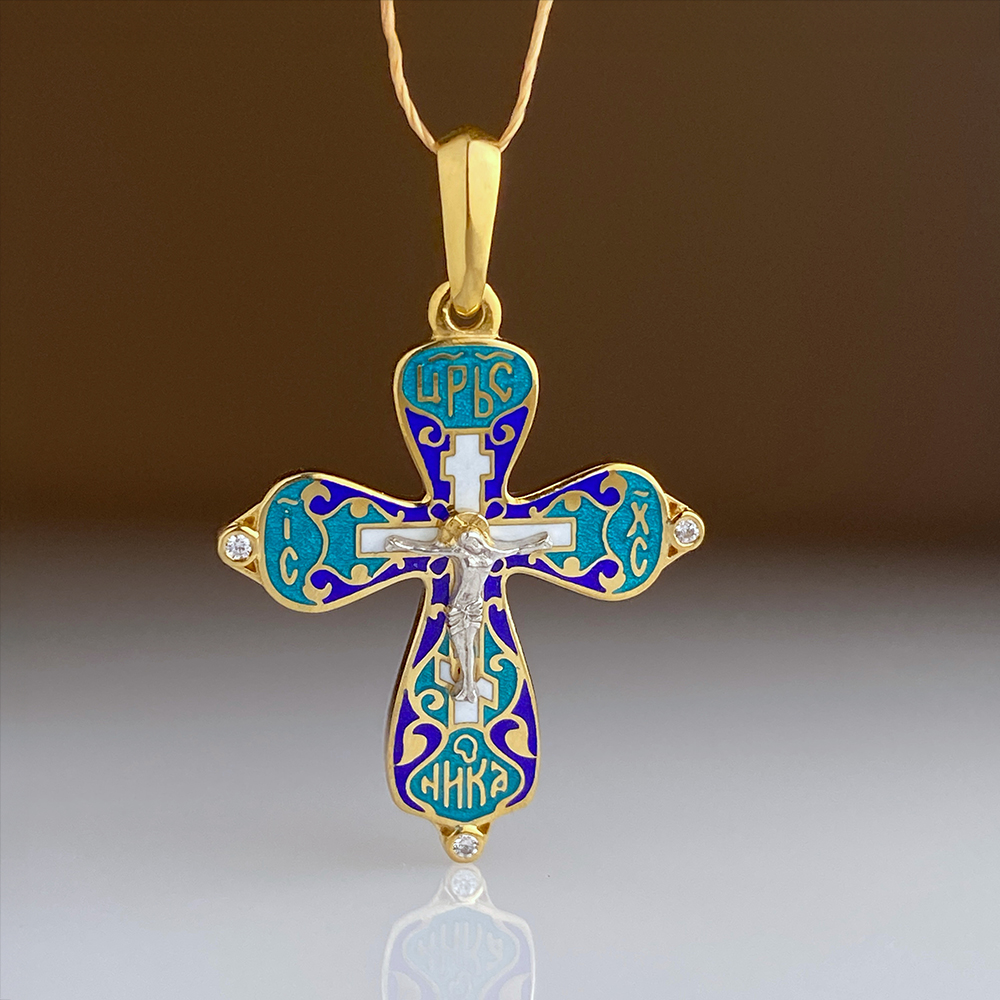 Нательный крестик «Женский. Семейная серия» КЭ04 серебро/золото/эмаль
