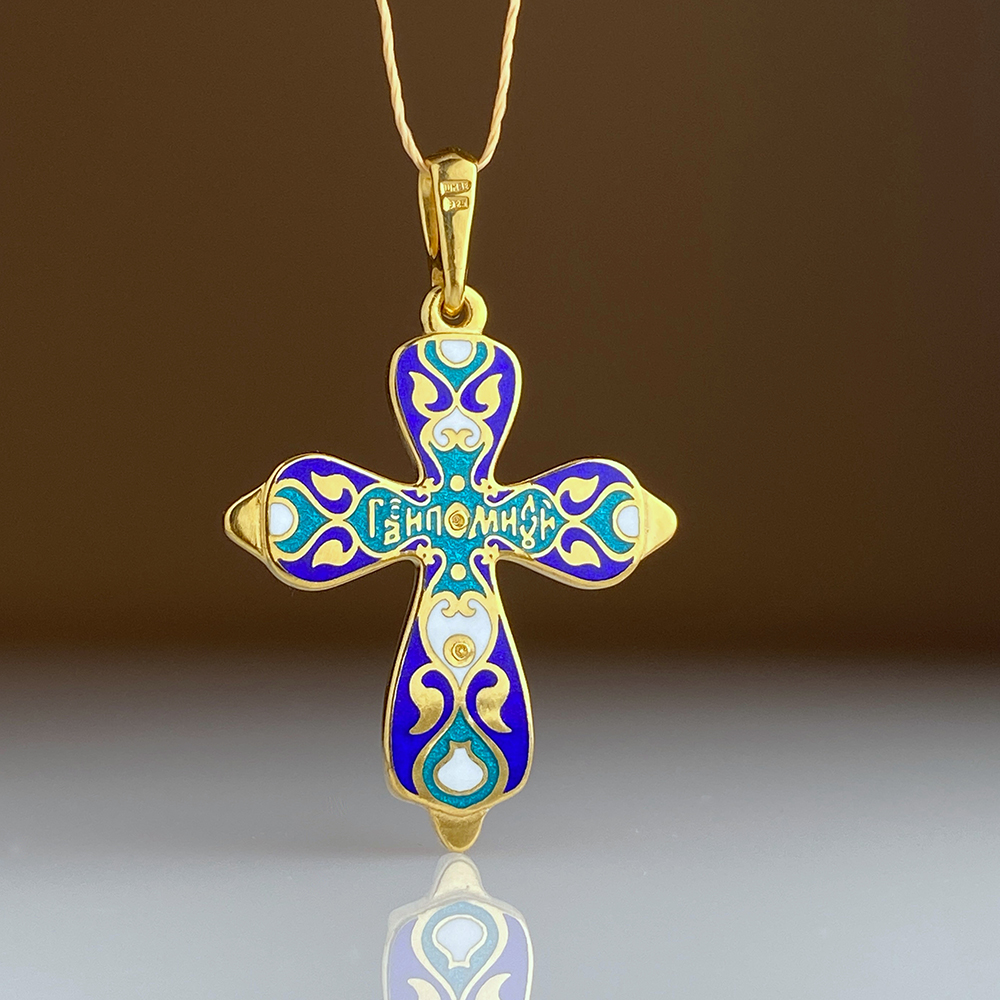 Нательный крестик «Женский. Семейная серия» КЭ04 серебро/золото/эмаль