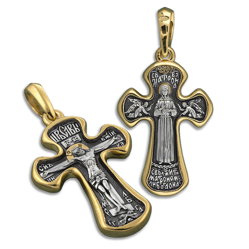 Нательный крест «Матрона Московская» серебро/золото