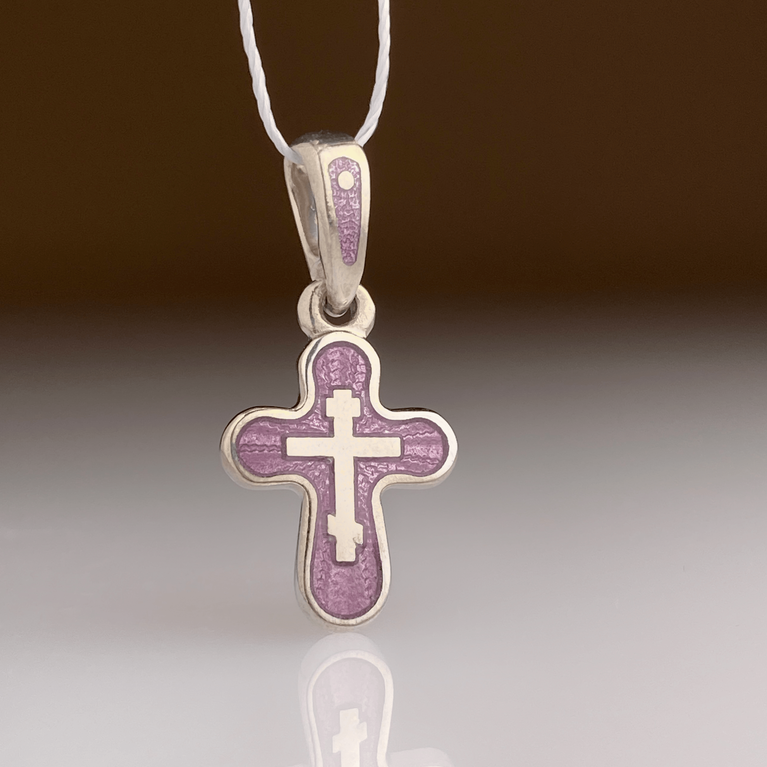 Детский крестик с эмалью гильоше «КРЭ13» светло-сиреневый