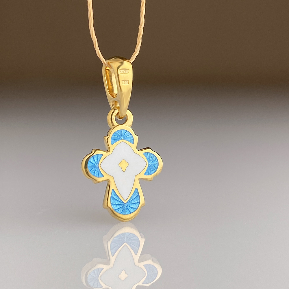 Детский крестик с горячей эмалью «КЭ19» серебро/золочение