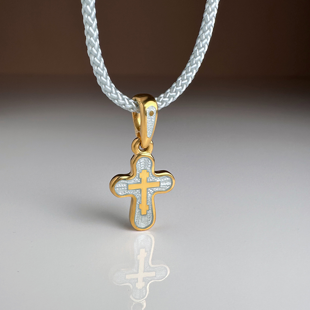 Детский крестик с эмалью гильоше «КРЭ13» серебро/позолота