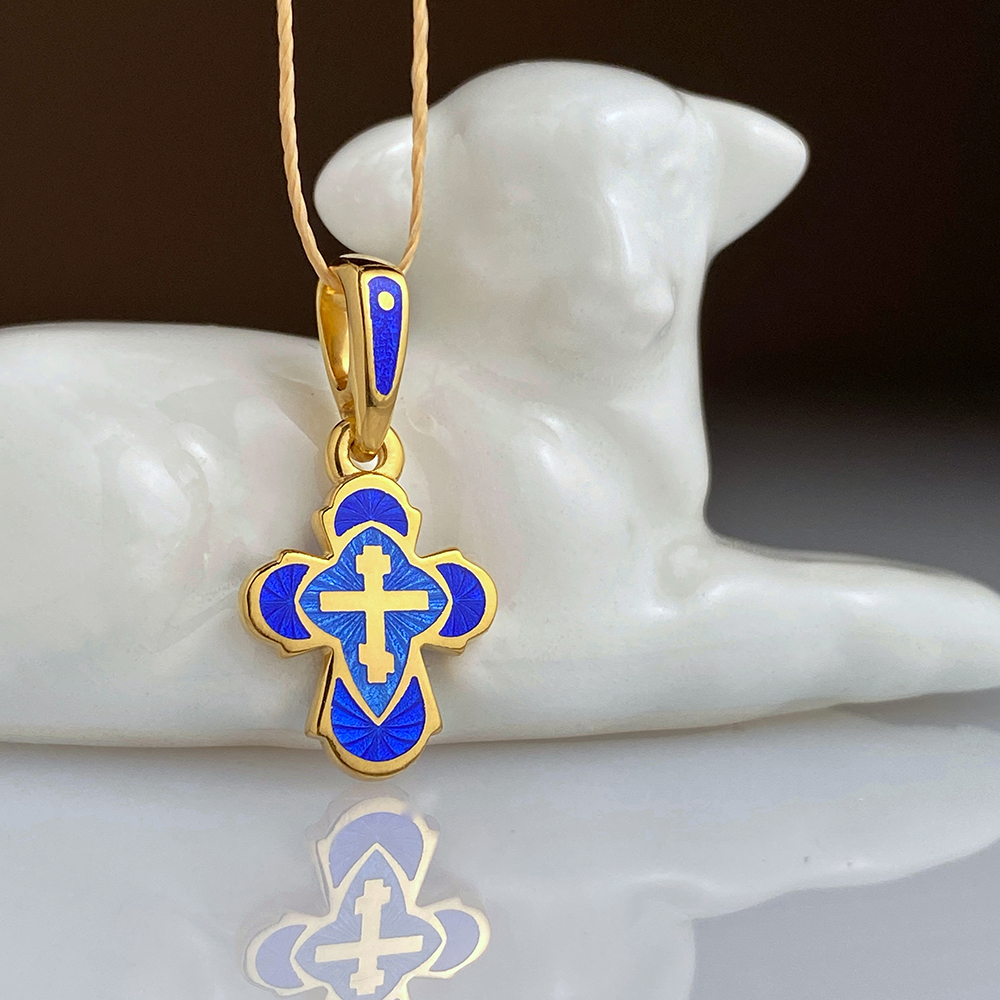 Детский крестик с горячей эмалью «КЭ19» серебро/золочение