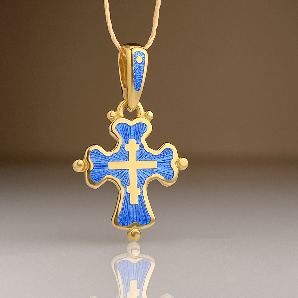 Нательный крест с горячей эмалью КРНЭ03 сз голубой