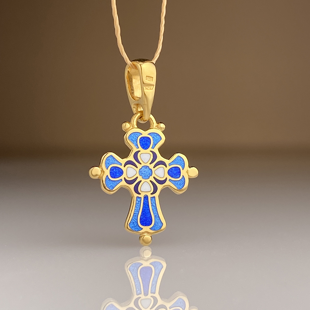 Нательный крест с горячей эмалью КРНЭ03 сз голубой