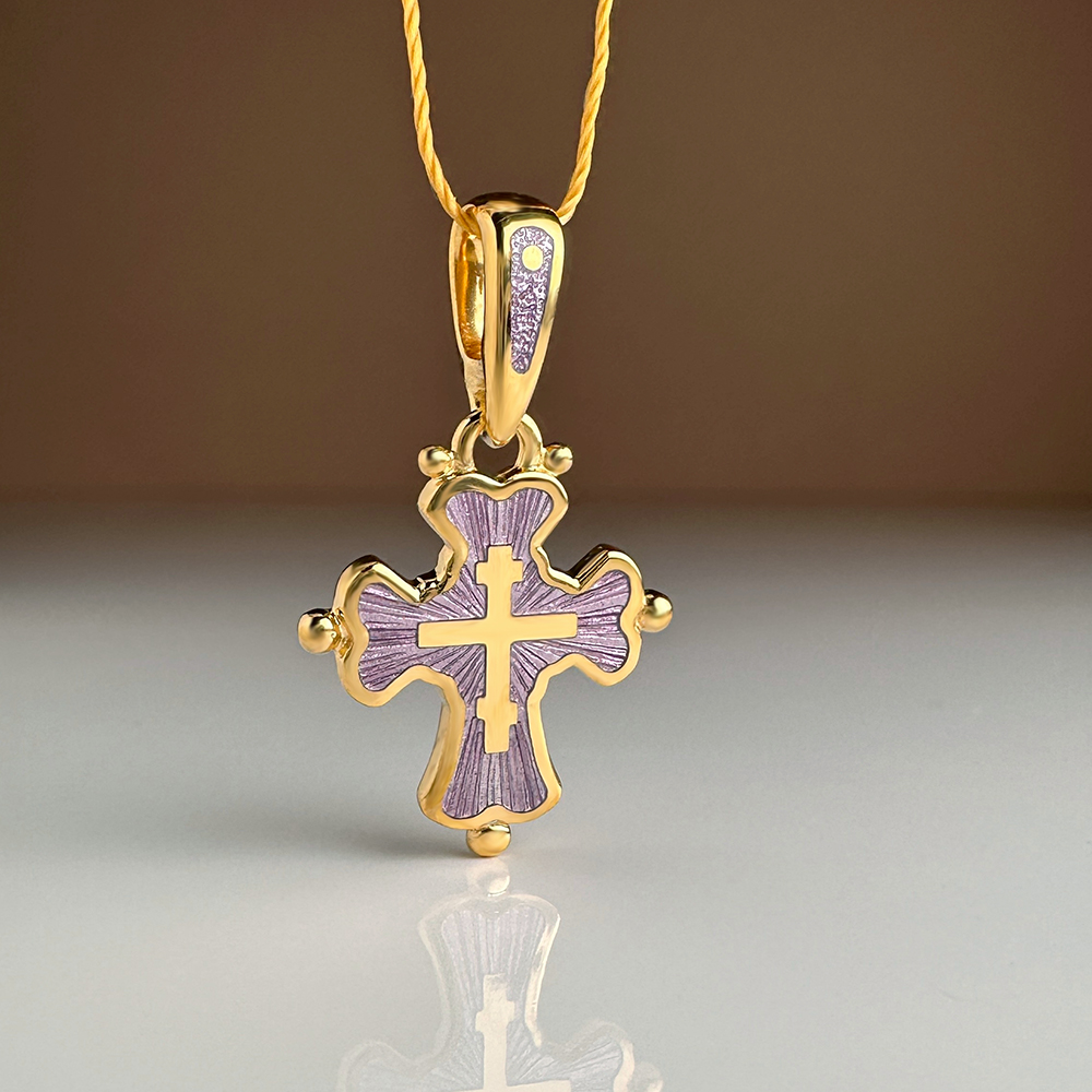 Нательный крест с горячей эмалью КРНЭ03 сз фиолетовый