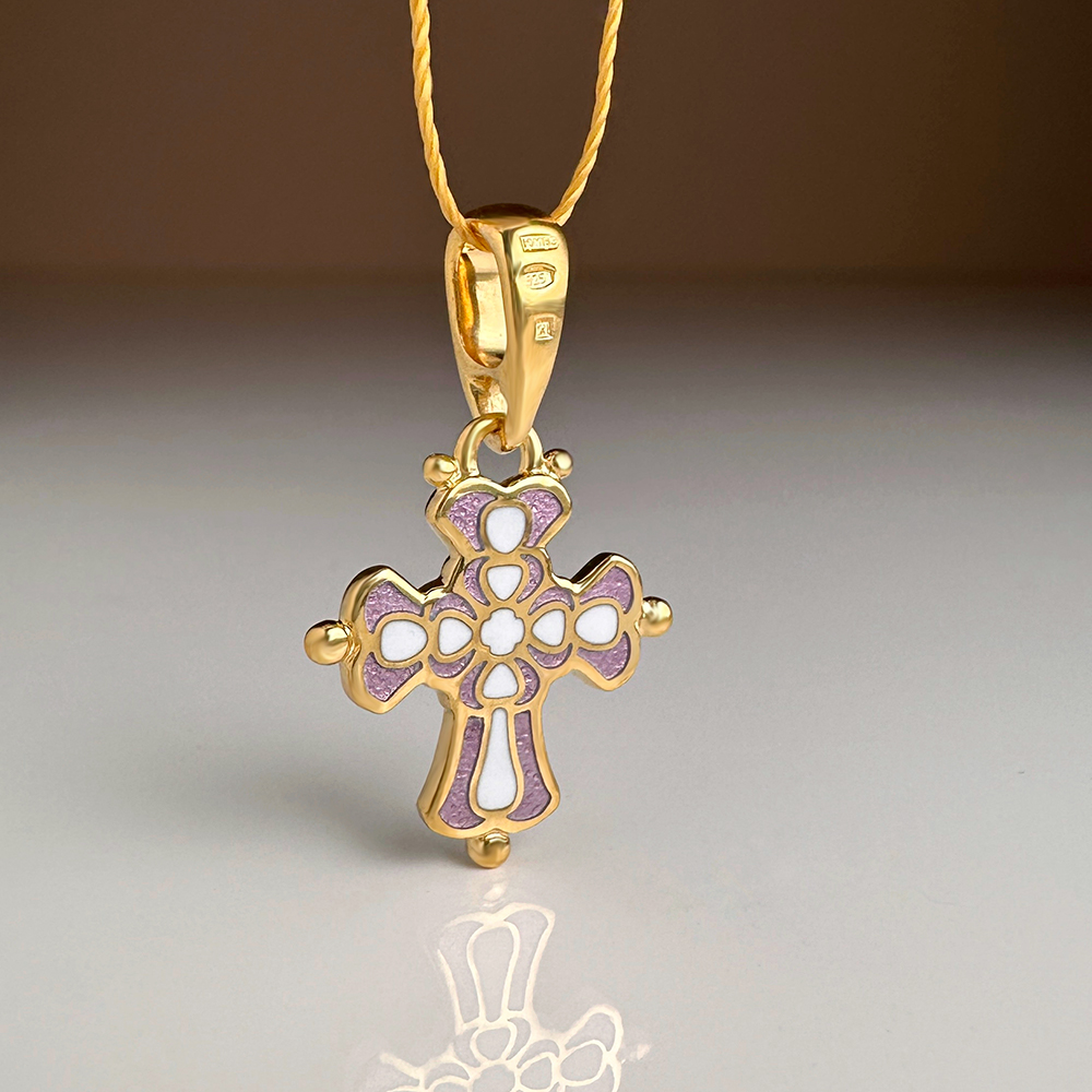 Нательный крест с горячей эмалью КРНЭ03 сз фиолетовый