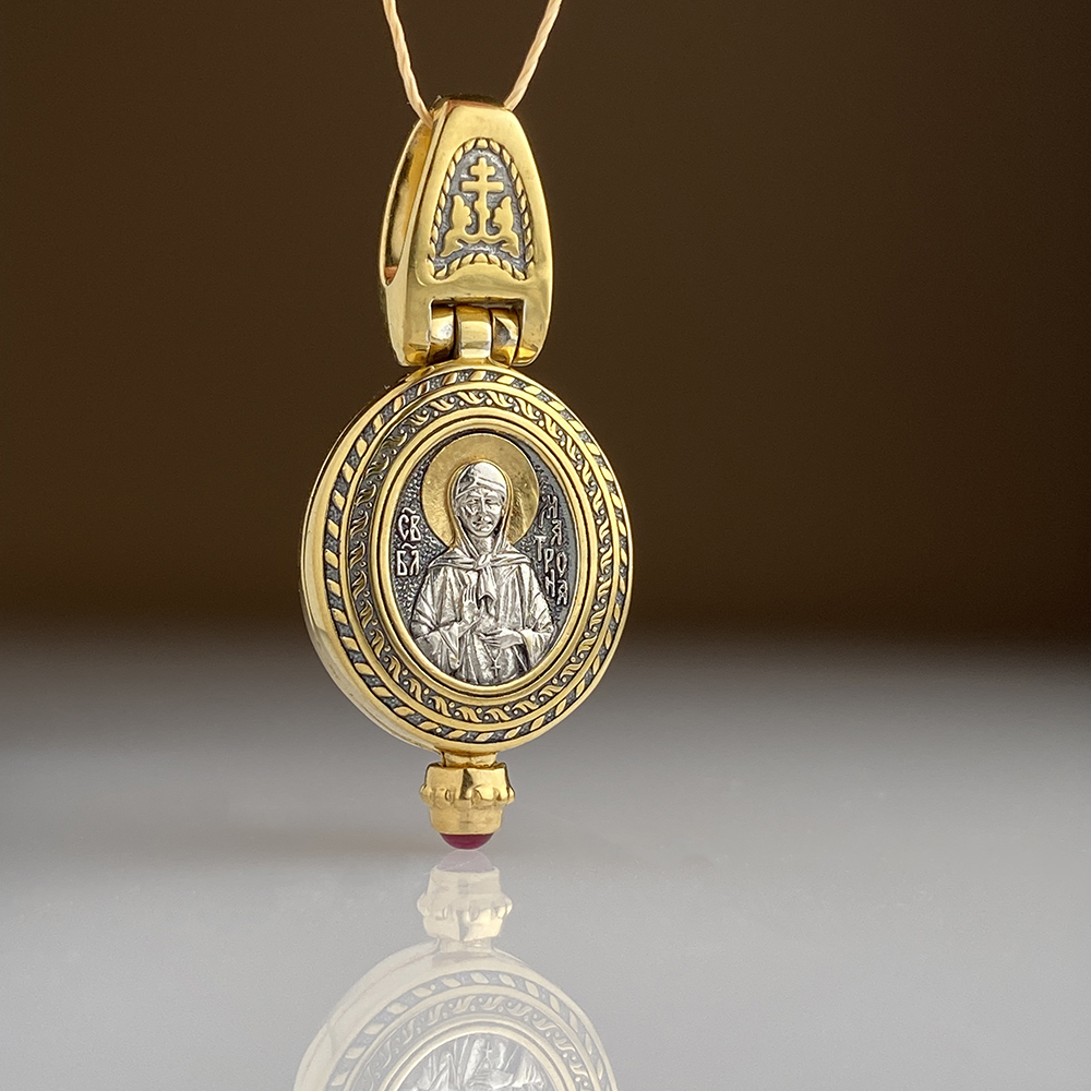 Складень-мощевик «Святая Матрона. Спаситель» серебро/позолота