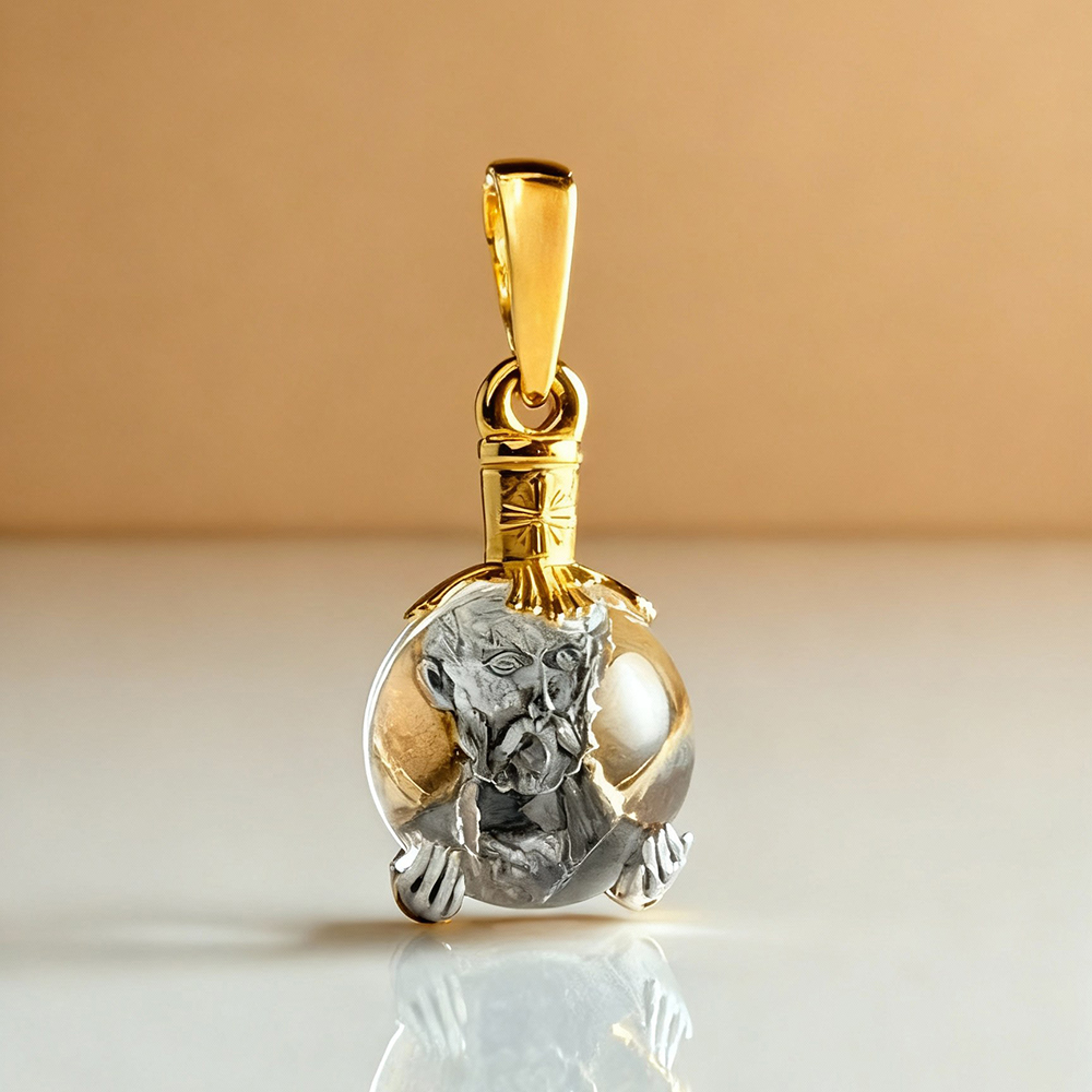 Подвеска «св Николай Чудотворец с миро/манной от мощей позолота