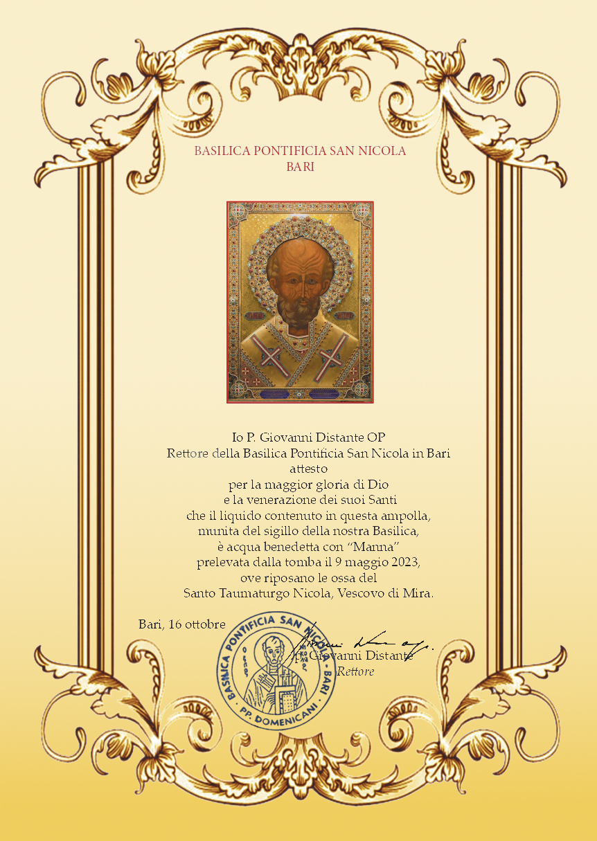 Подвеска «св Николай Чудотворец» с миро/манной от мощей г. Бари