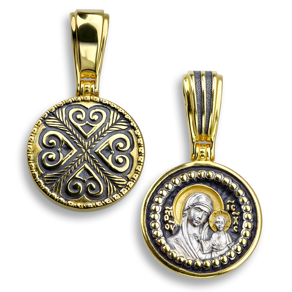 Нательная икона Богородицы «Казанская» ПД105 серебро/золочение