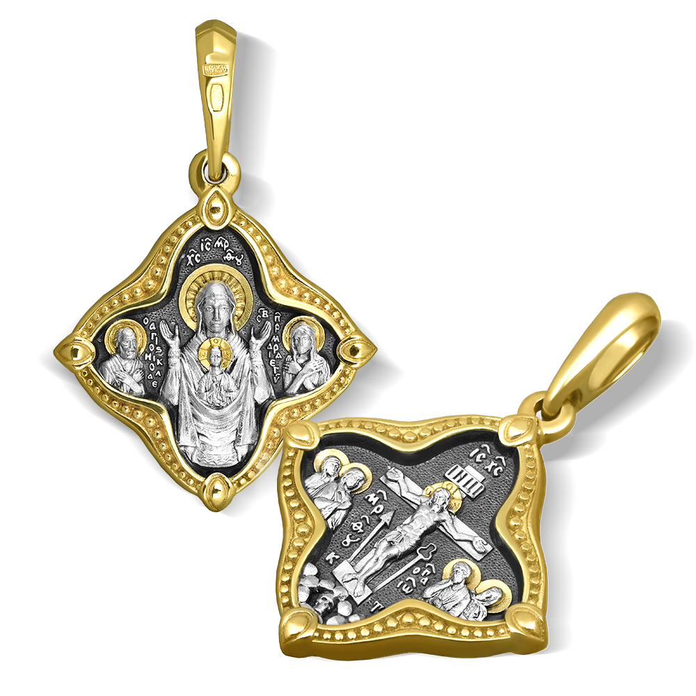 Нательная икона Божьей Матери «Абалакская» серебро/золочение