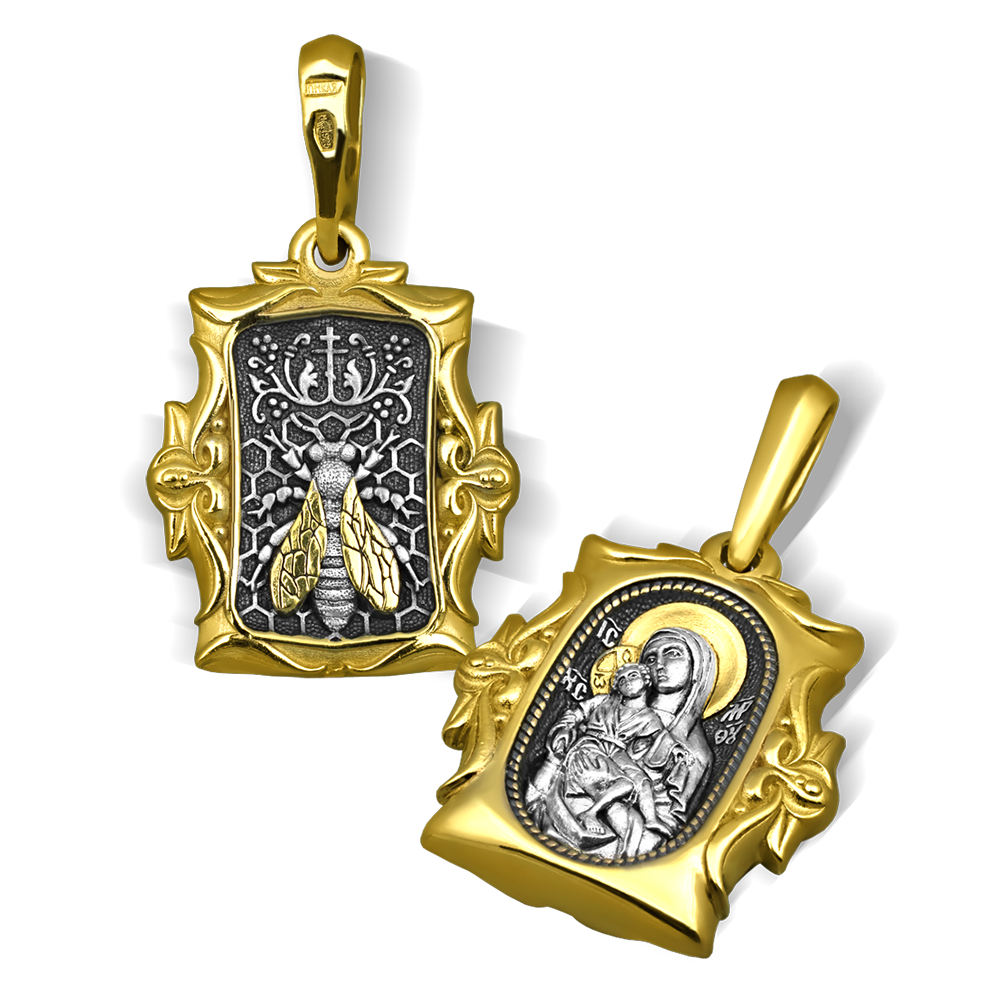 Нательная икона Божьей Матери «Киккская» (Милостивая) серебро/золочение