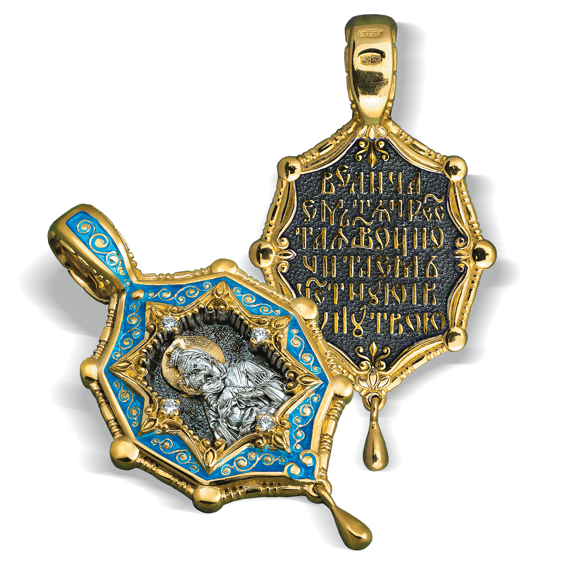 Нательная икона Божьей Матери «Почаевская» горячая эмаль