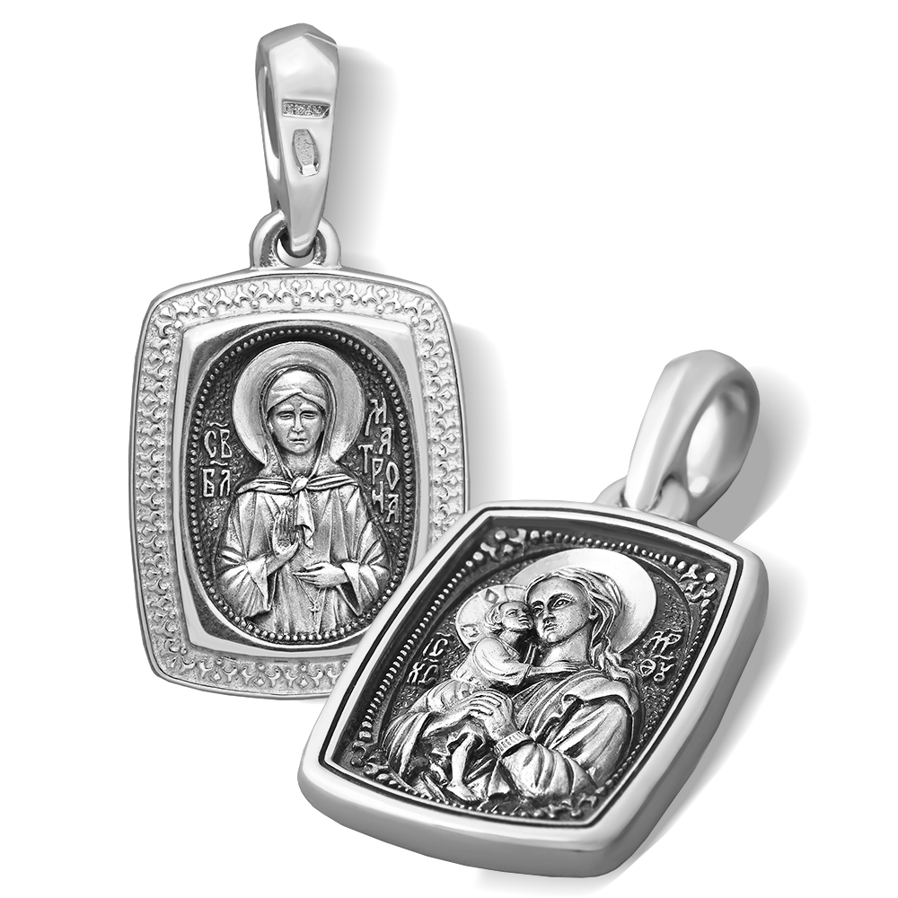Нательная икона Божьей Матери «Взыскание погибших. Матрона Московская» серебро