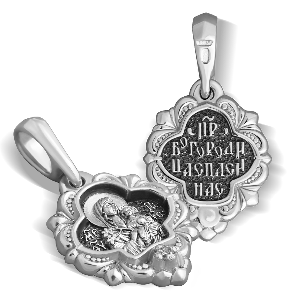 Нательная икона Божией Матери «Неувядаемый цвет» серебро