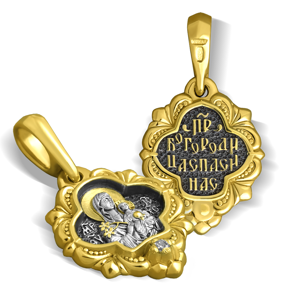 Нательная икона Божией Матери «Неувядаемый цвет» серебро/золочение