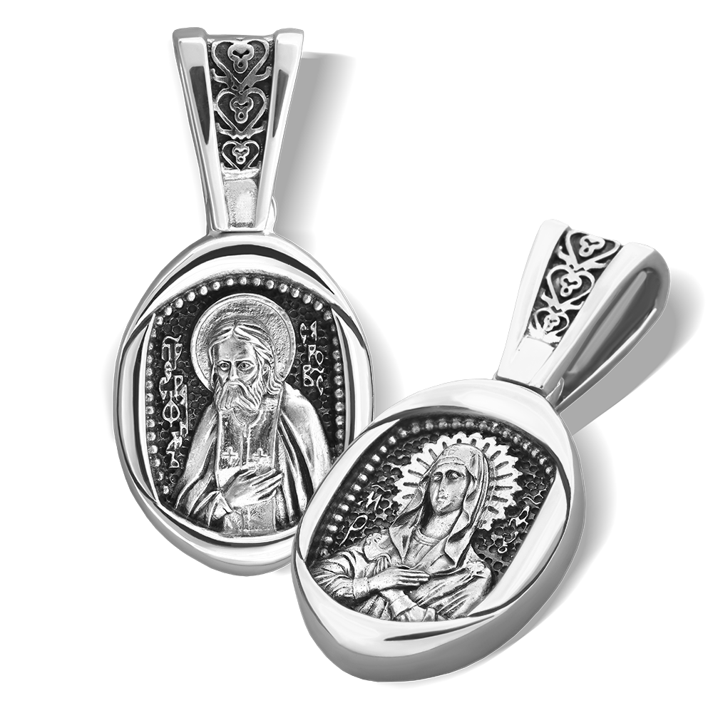 Нательная икона «Серафим-Умиление» серебро