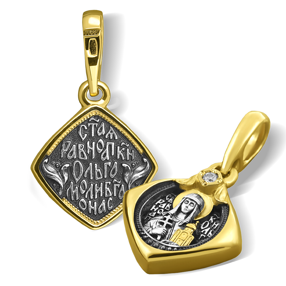 Нательная икона «святая княгиня Ольга» серебро/золочение