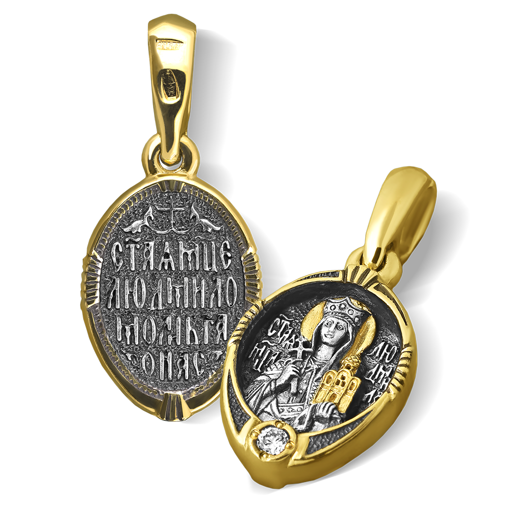 Нательная икона «святая Людмила» серебро/золочение
