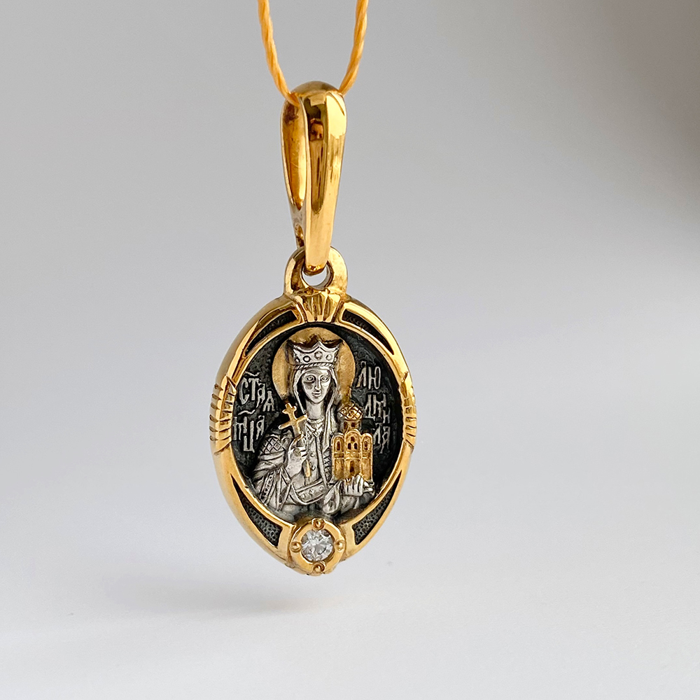 Нательная икона «святая Людмила» серебро/золочение