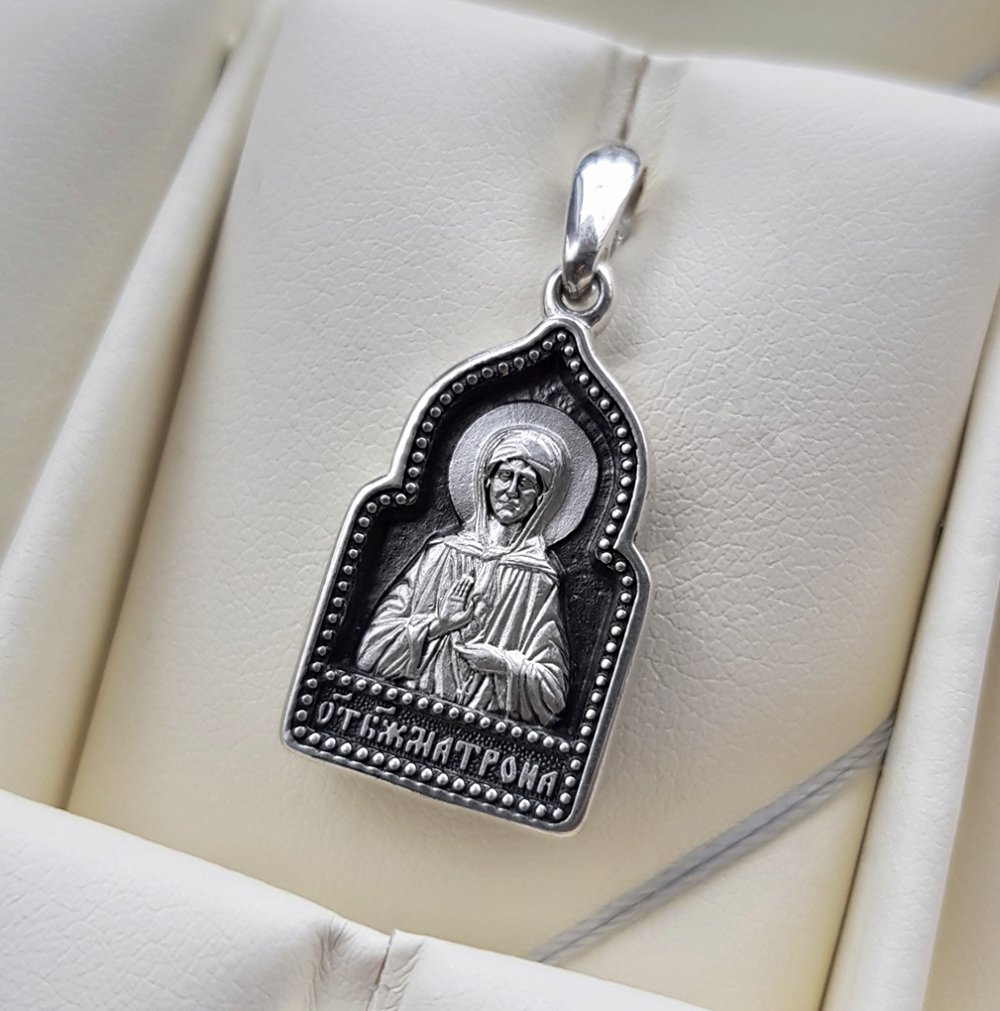 Нательная икона «святая Матрона. Ангел хранитель» серебро