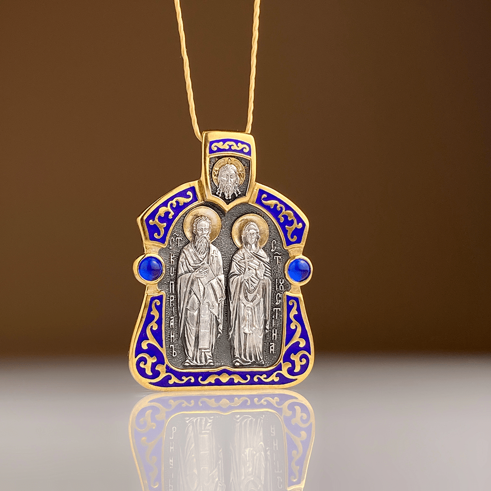 Нательная икона «Киприан и Иустина» горячая эмаль