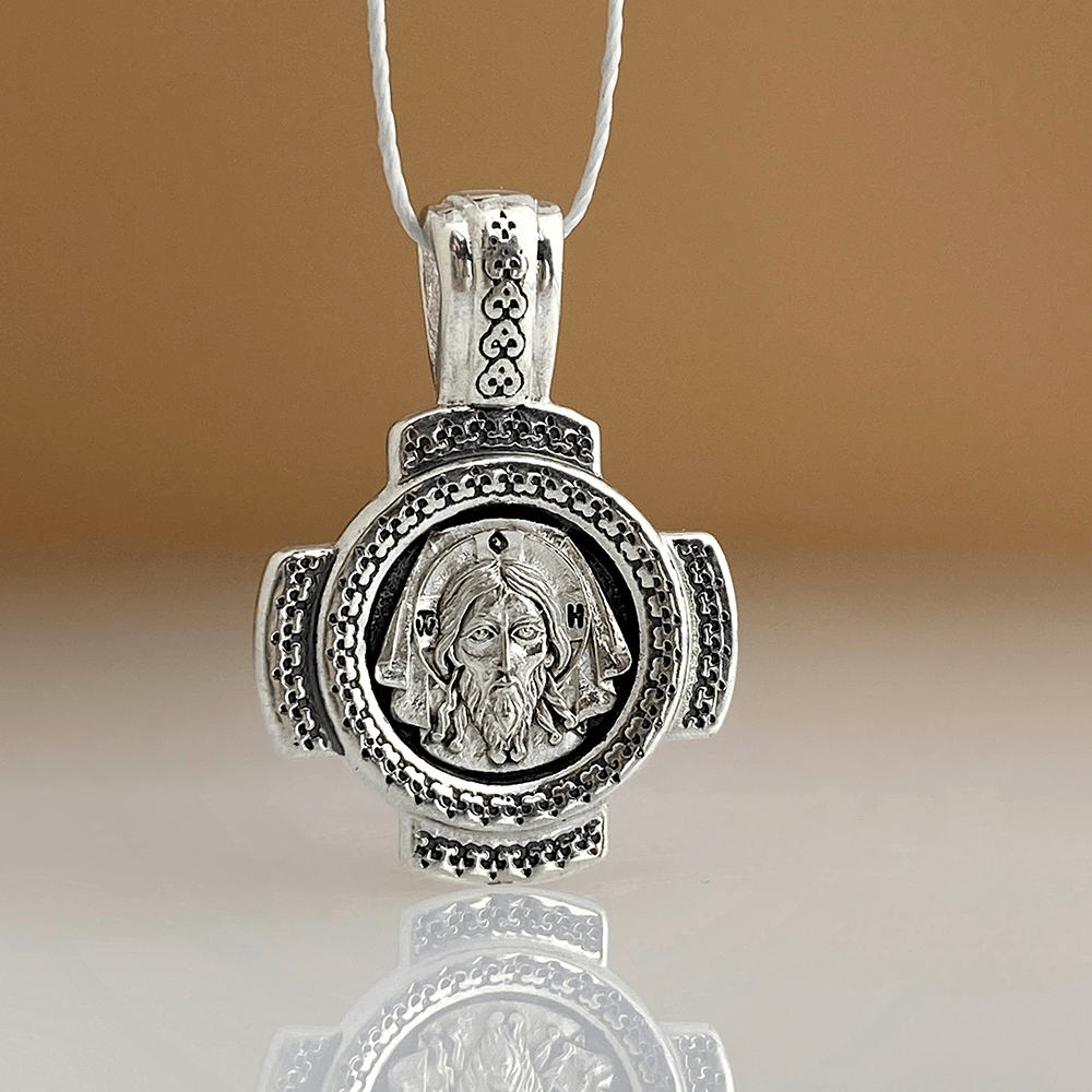 Нательная икона «Спас Нерукотворный. Хризма» ПД02 серебро