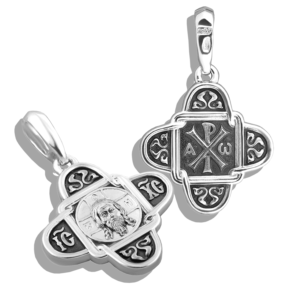 Нательная икона «Спас Нерукотворный. Хризма» ПД24 серебро