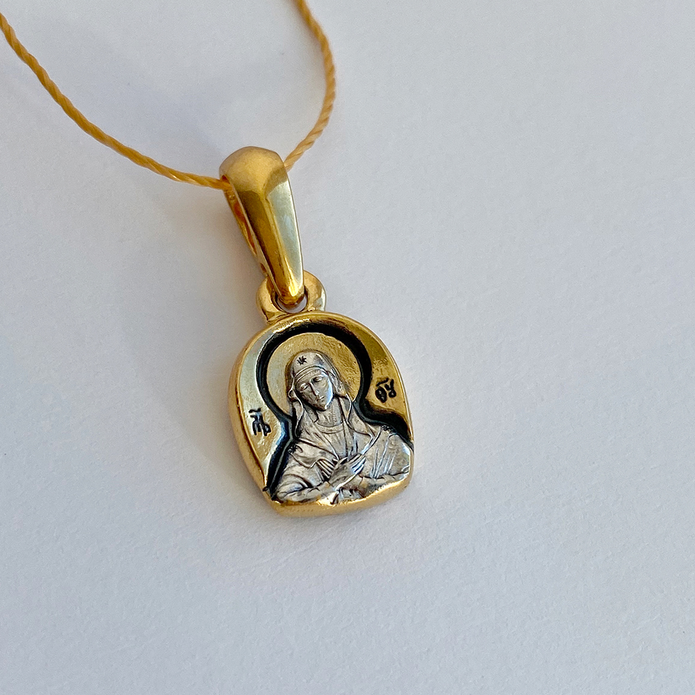 Нательная икона «Умиление-Серафим Саровский» ПД97 серебро/золочение