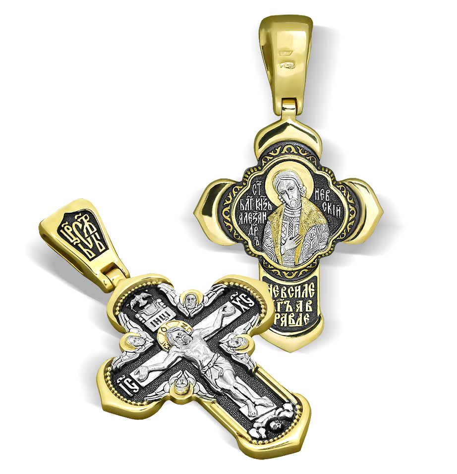 Нательный крест «Александр Невский» серебро/золото