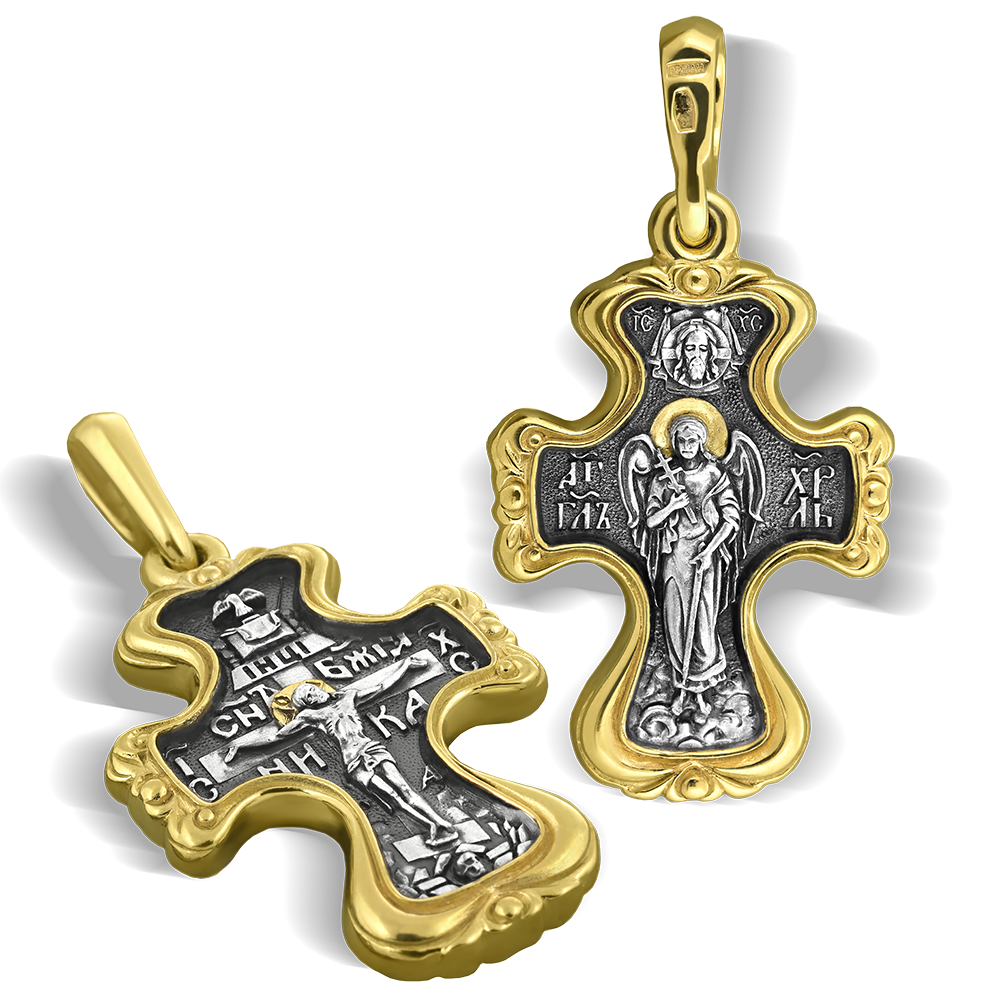 Нательный крест «Ангел Хранитель» КР07 серебро/золочение