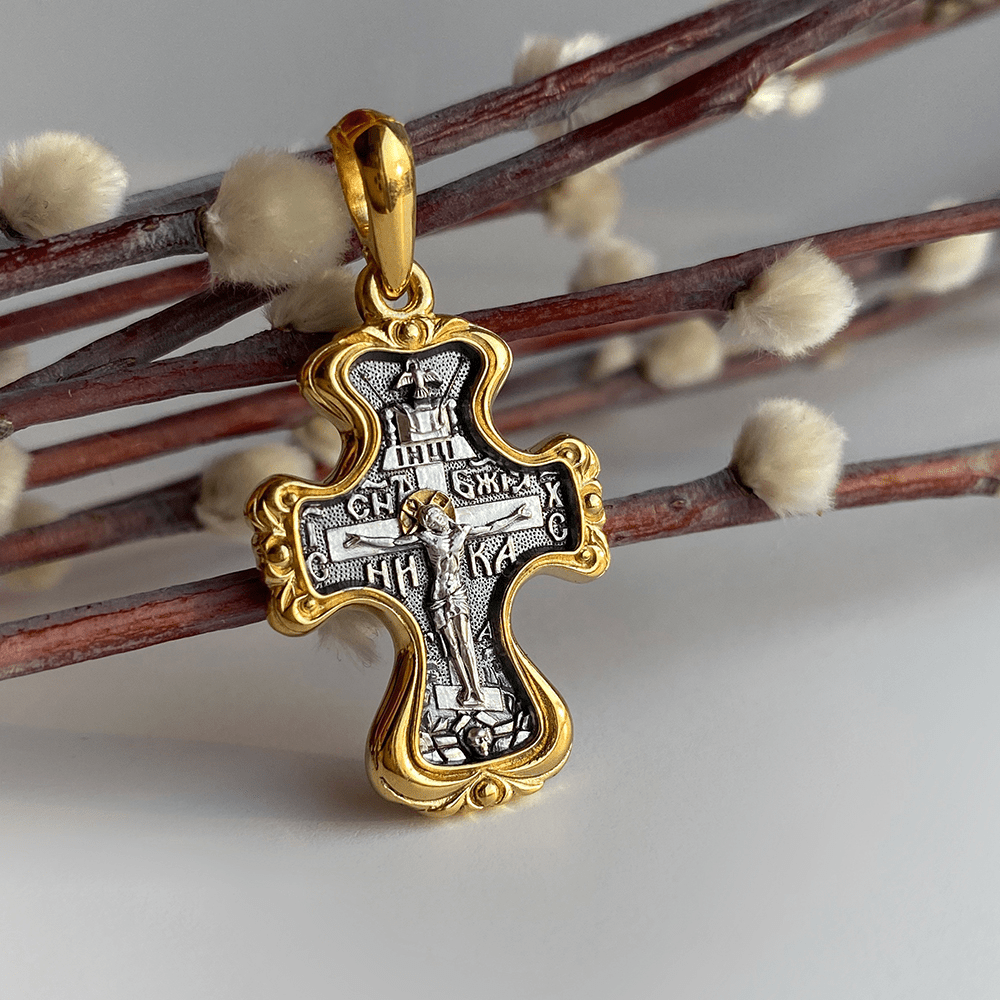 Нательный крест «Ангел Хранитель» КР07 серебро/золочение