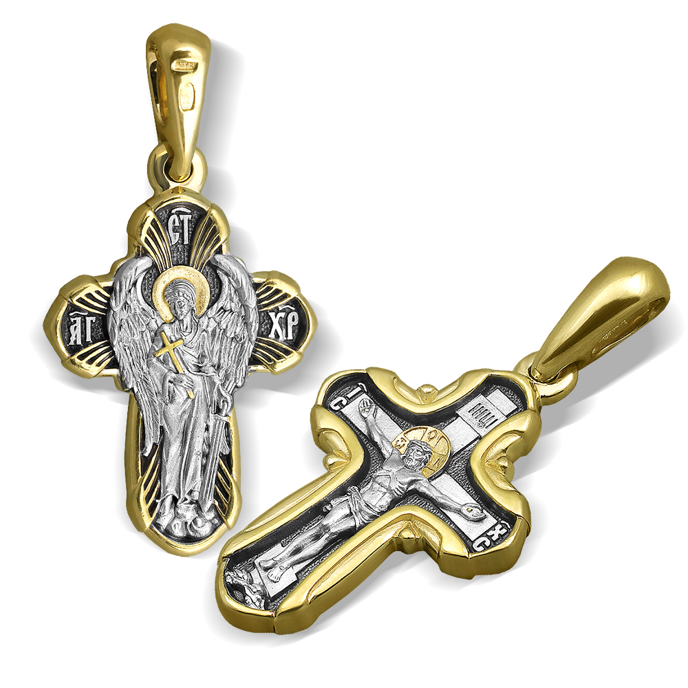 Нательный крест «Ангел Хранитель» серебро/золочение КР048